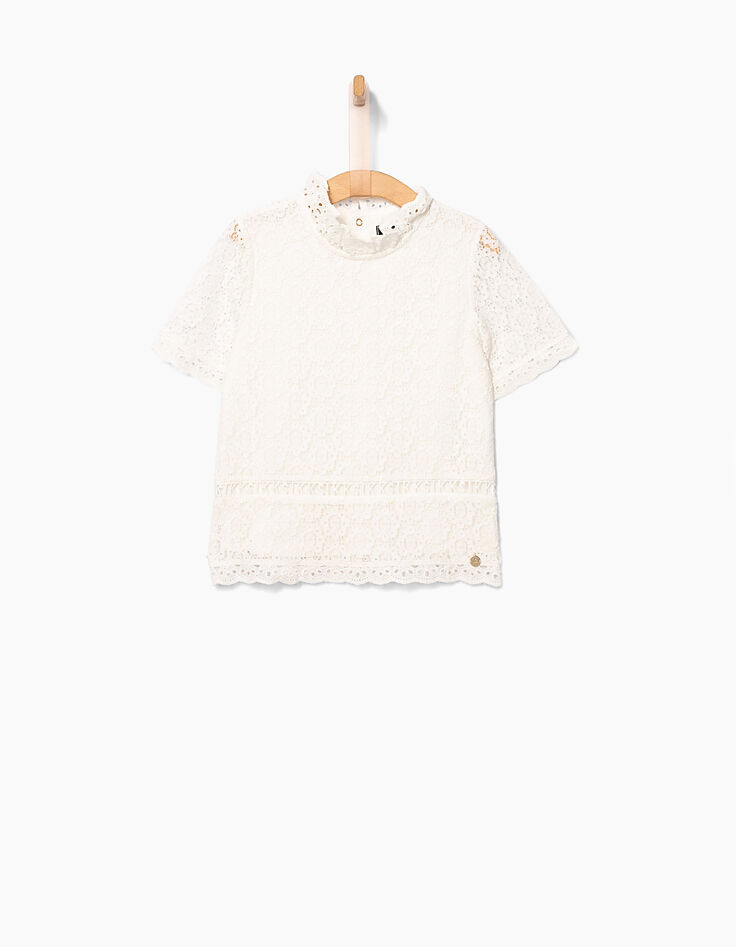 Blouse blanc cassé en dentelle fille-3