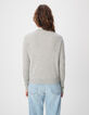 Pull col V gris tricot 100% cachemire Femme-3