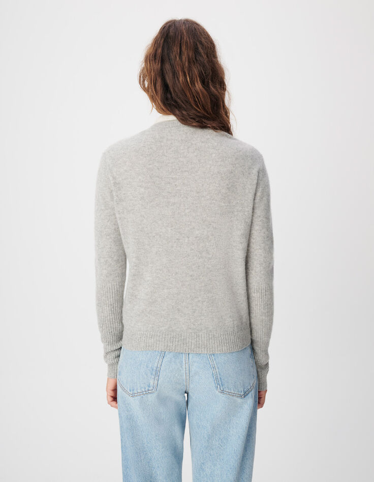 Pull col V gris tricot 100% cachemire Femme-3