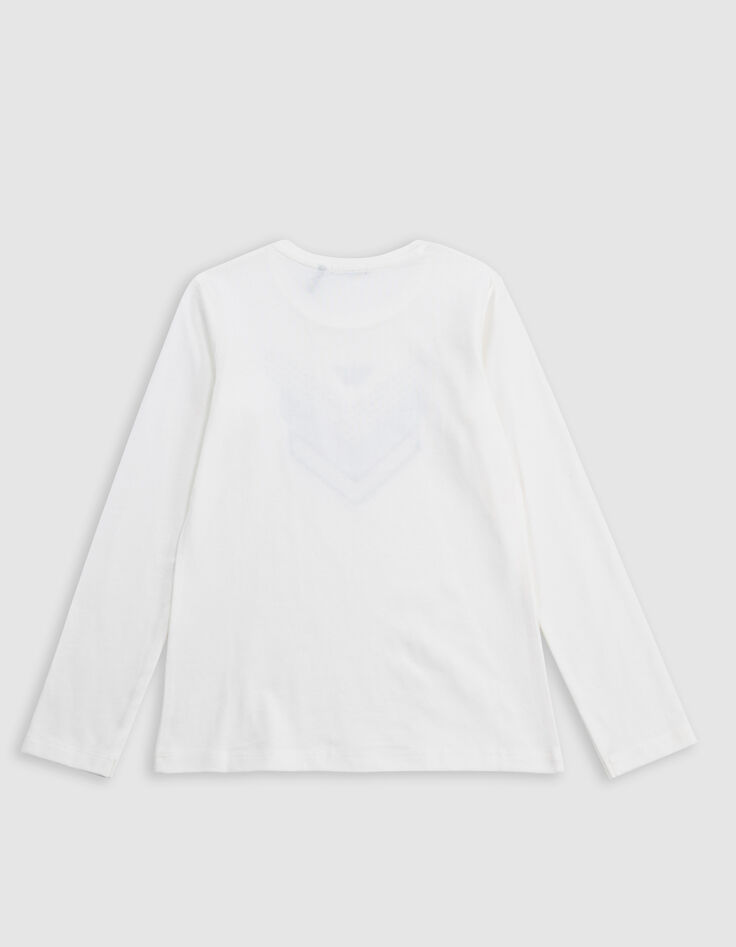 Ecru multi-material herringbone t-shirt for girls-3 Ecru multi-material herringbone t-shirt for girls-3