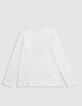 Ecru multi-material herringbone t-shirt for girls-3 Ecru multi-material herringbone t-shirt for girls-3