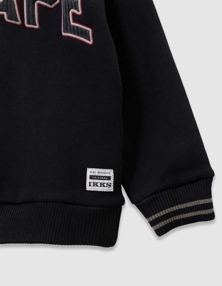 Boys’ black sweatshirt with embroidered corduroy slogan-5