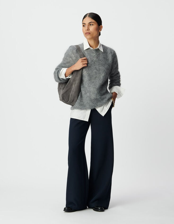 Pantalon droit marine flanelle Femme-1