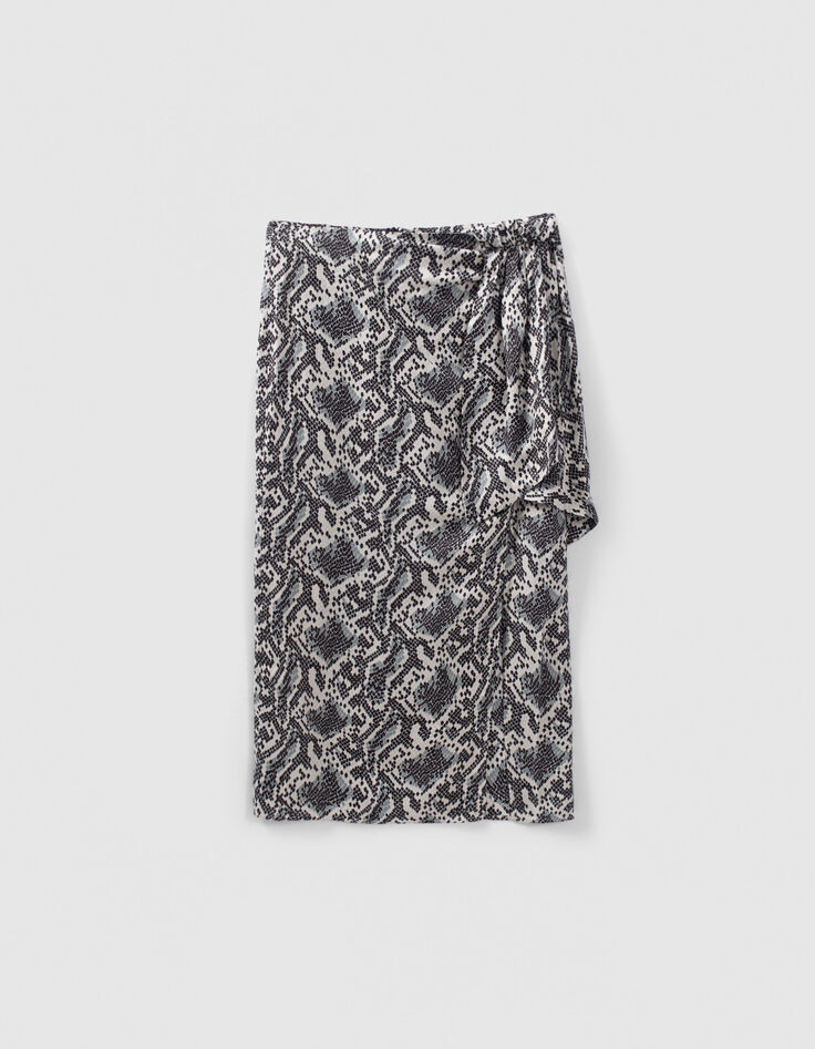 Jupe blanc cassé satinée imprimé python graphique Femme-6