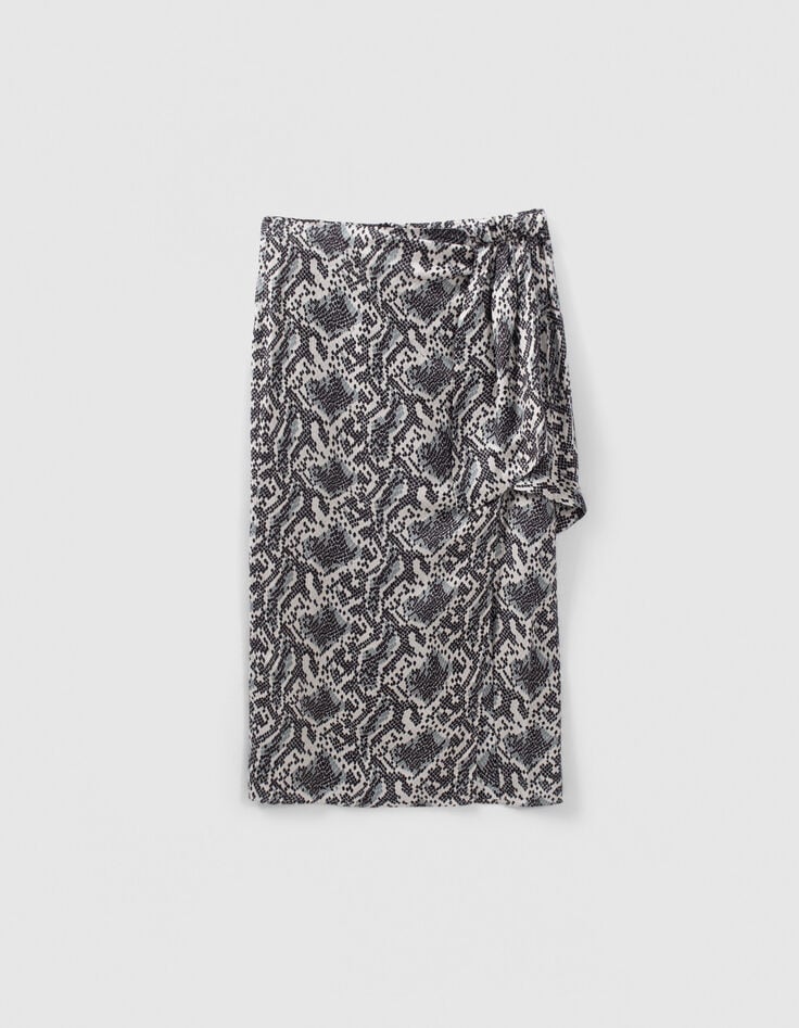 Jupe blanc cassé satinée imprimé python graphique Femme-6 Jupe blanc cassé satinée imprimé python graphique Femme-6