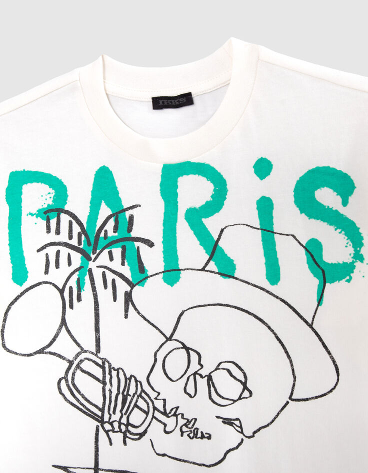 Boys' white organic cotton T-shirt, trumpet player image-2
