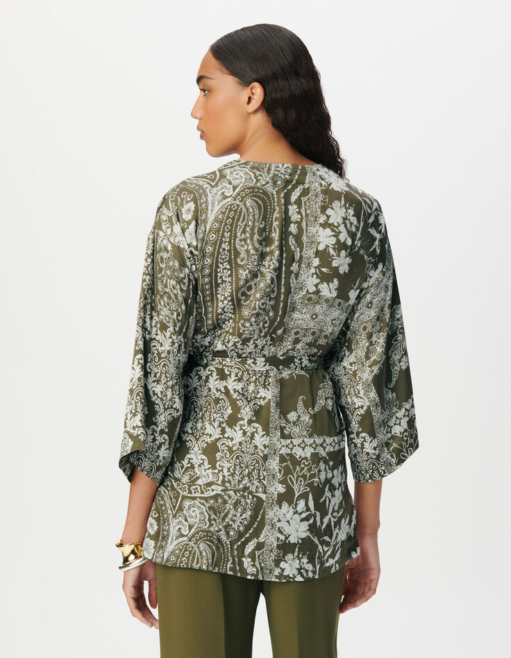 Chemise kimono kaki imprimé foulard Femme-5