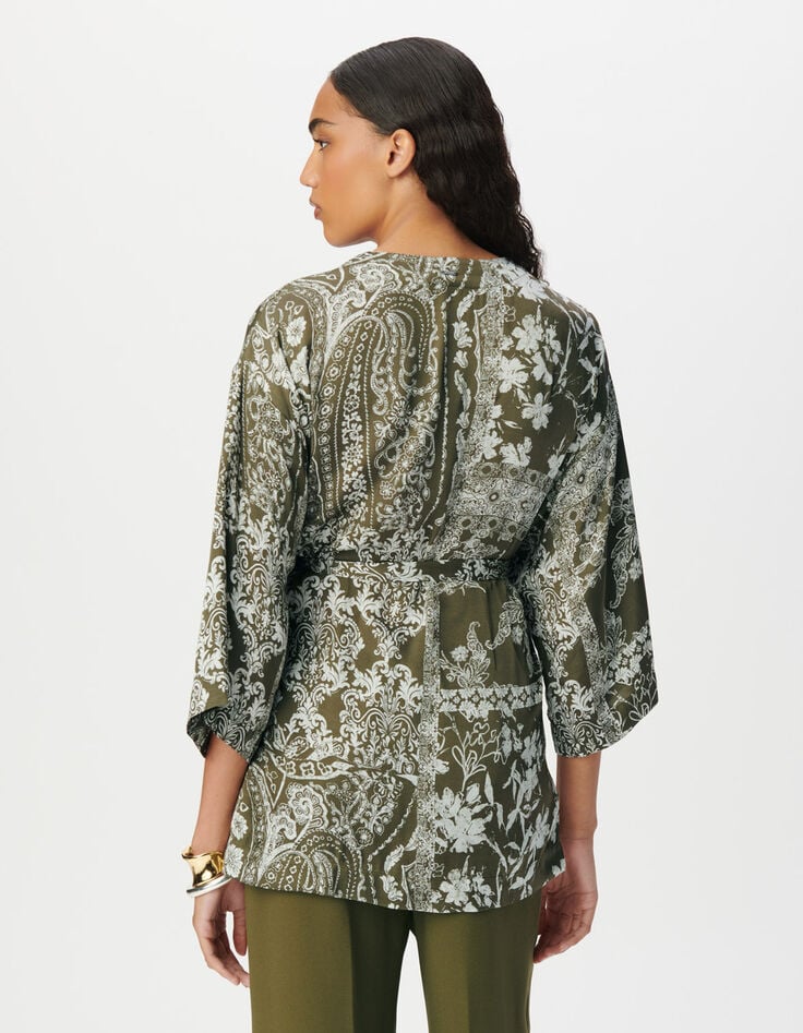 Chemise kimono kaki imprimé foulard Femme-5 Chemise kimono kaki imprimé foulard Femme-5