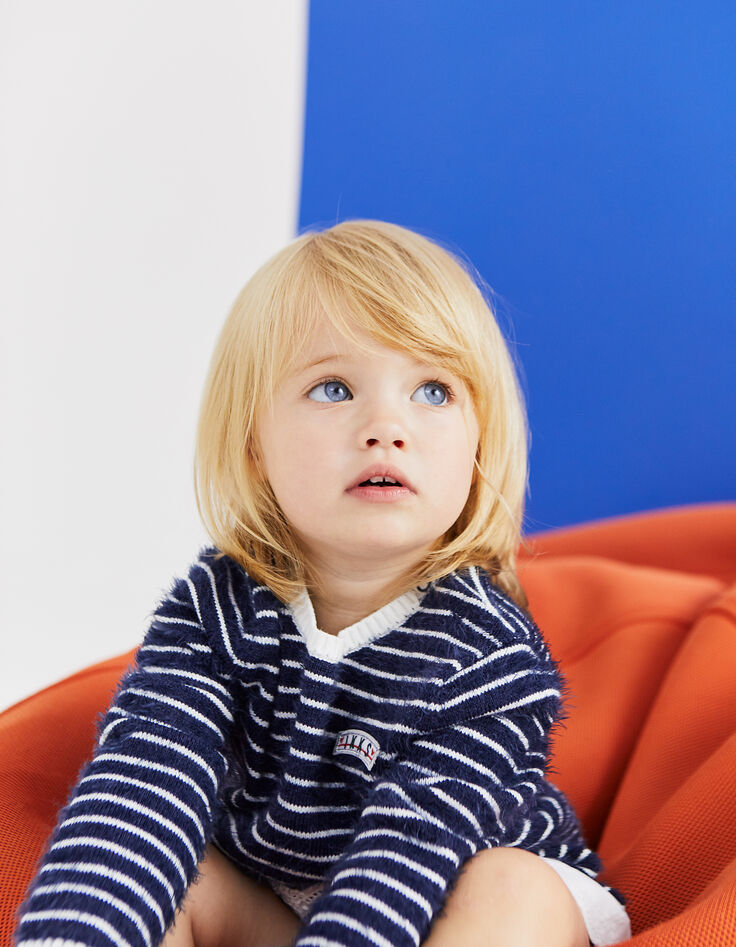 Robe navy rayé blanc cassé en tricot bébé fille-5