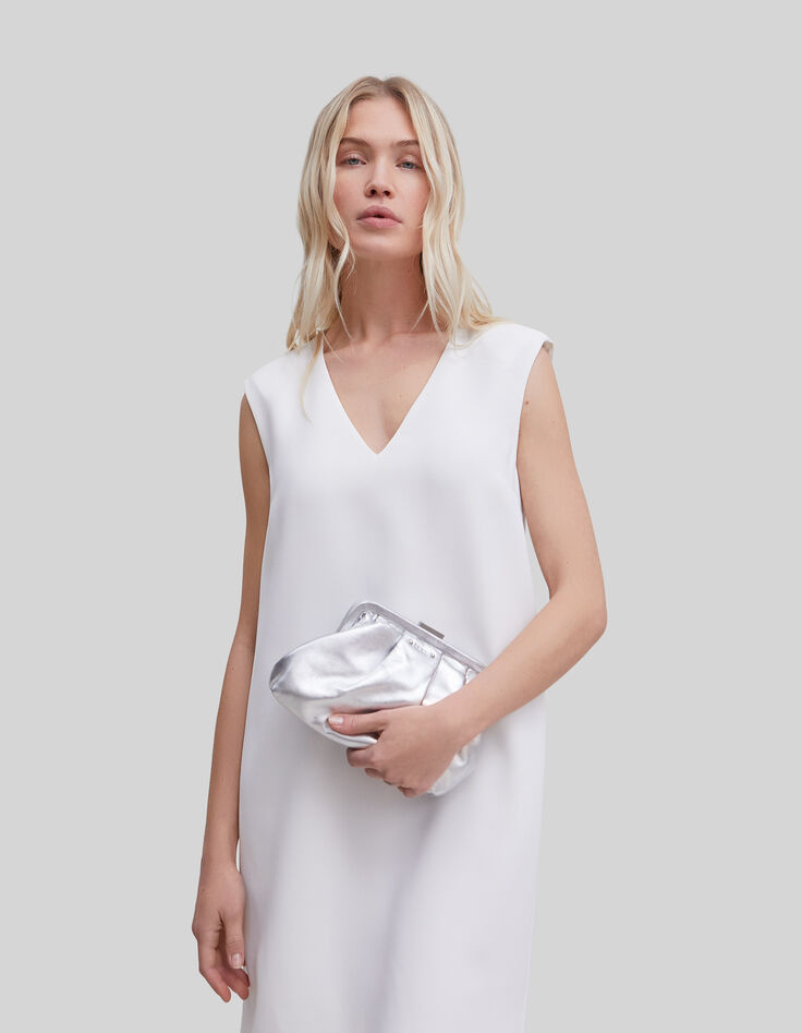 Vestido blanco roto reciclado collar detrás mujer-5