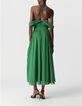 Women's green long dress with draped straps-3
