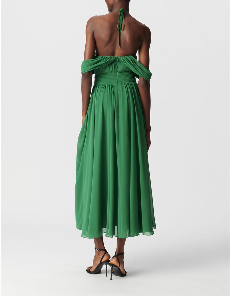 Women's green long dress with draped straps-3