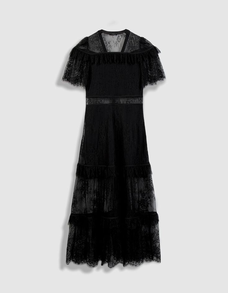Dames zwarte kant sheer maxi jurk-7