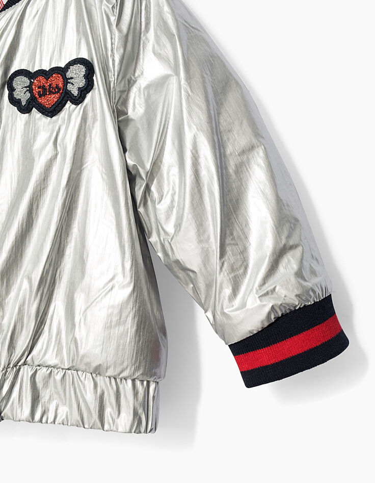 Blouson teddy argent, doublé polaire bébé fille-5