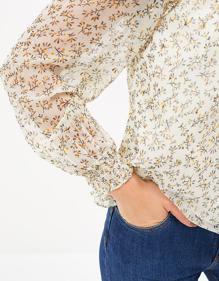 Blouse blanc cassé imprimé feuilles I.Code-5 Blouse blanc cassé imprimé feuilles I.Code-5