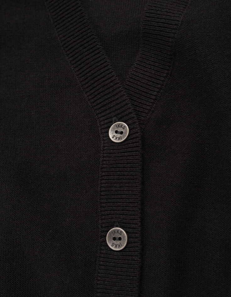Schwarze Mädchen-Strickjacke, Lochstrick-Ärmel, cropped-5 Schwarze Mädchen-Strickjacke, Lochstrick-Ärmel, cropped-5