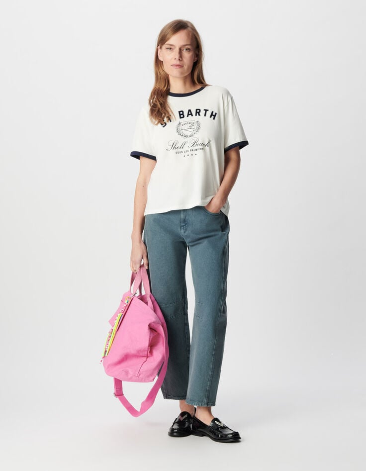 Tee-shirt col rond blanc coton bio message Femme-1