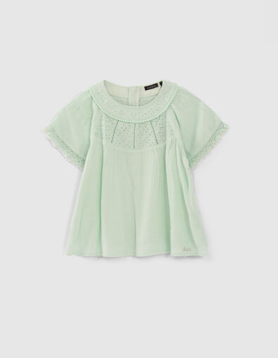 Girls’ aqua green blouse with eyelet embroidery panel - IKKS