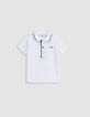 White polo shirt organic cotton striped collar for boy-1
