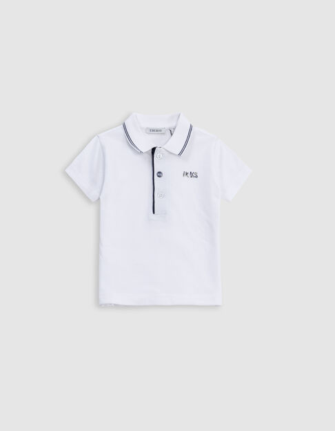 Polo blanc coton bio col rayé marine bébé garçon - IKKS