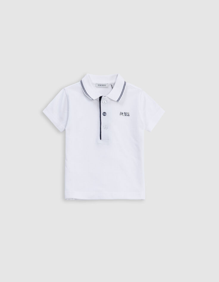 White polo shirt organic cotton striped collar for boy-1