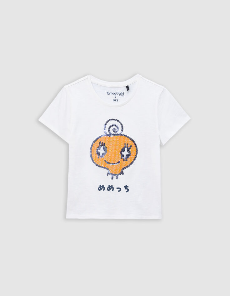 Weißes Mädchen-T-Shirt, Bio, Strass TAMAGOTCHI x IKKS-1
