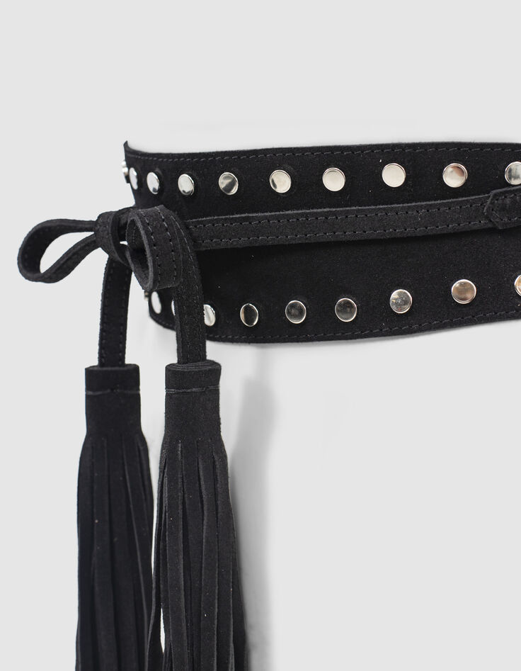Women’s black studded suede wide belt-3
