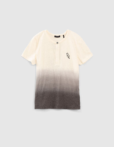 Boys’ ivory deep-dye look organic button-neck T-shirt - IKKS