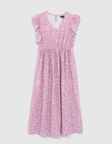 Girls’ violet Ecovero® long dress with daisy print - IKKS