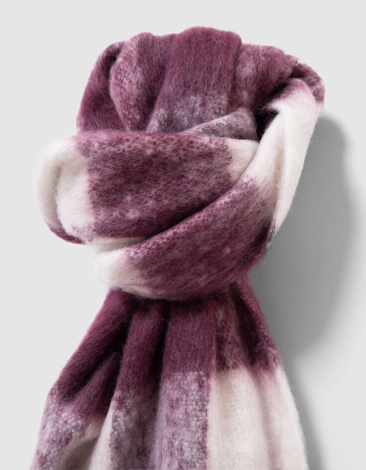 Girls’ burgundy fringed scarf with white XL checks-6