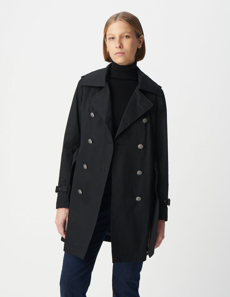 Trench long en coton lourd capuche amovible femme-2