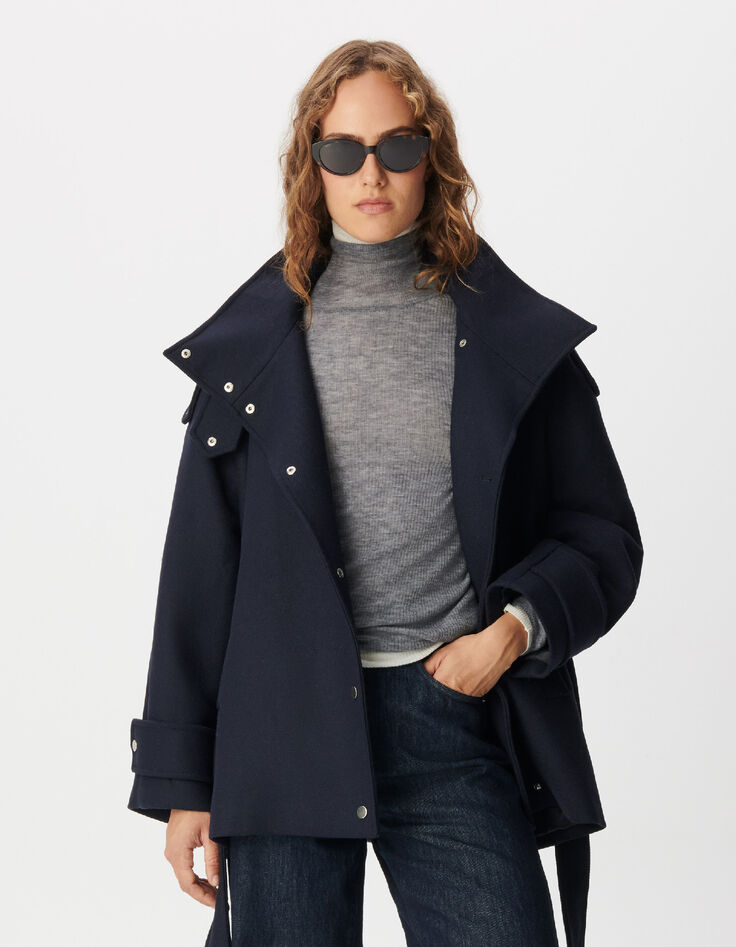 Manteau court marine avec ceinture Femme-4