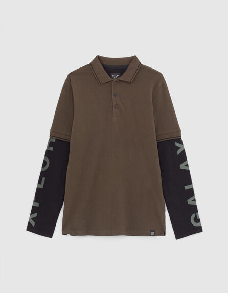 Boys’ bronze polo shirt with black jersey long sleeves