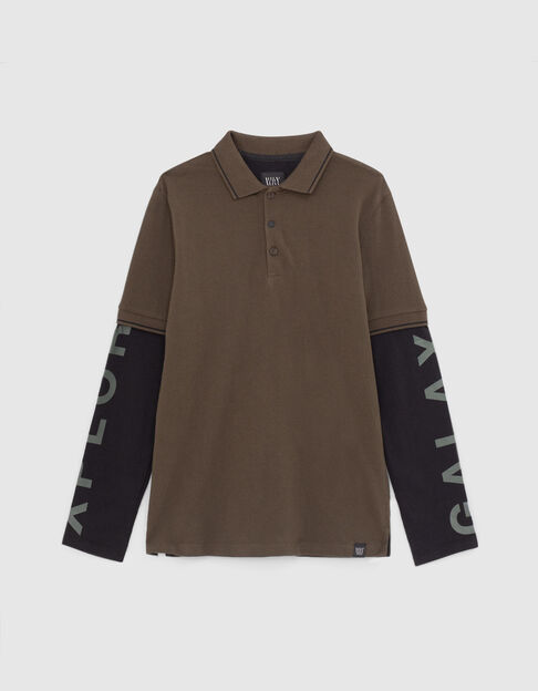 Boys’ bronze polo shirt with black jersey long sleeves - IKKS