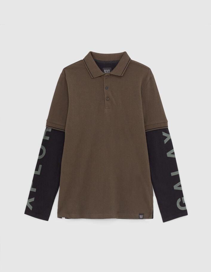 Boys’ bronze polo shirt with black jersey long sleeves-2