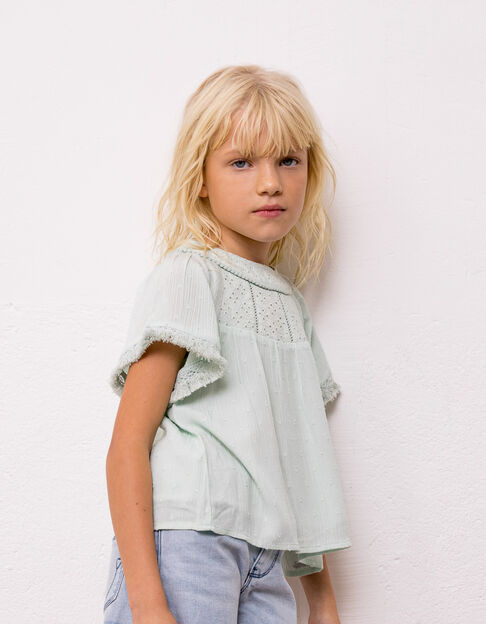 Watergroene blouse frontje broderie anglaise meisjes