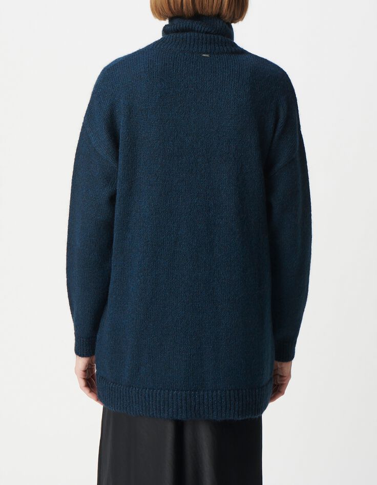 Women's navy rib-knit turtleneck sweater with lurex trim-4 Women's navy rib-knit turtleneck sweater with lurex trim-4