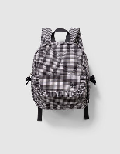 Girls’ black rucksack with ecru gingham, ruffled details - IKKS