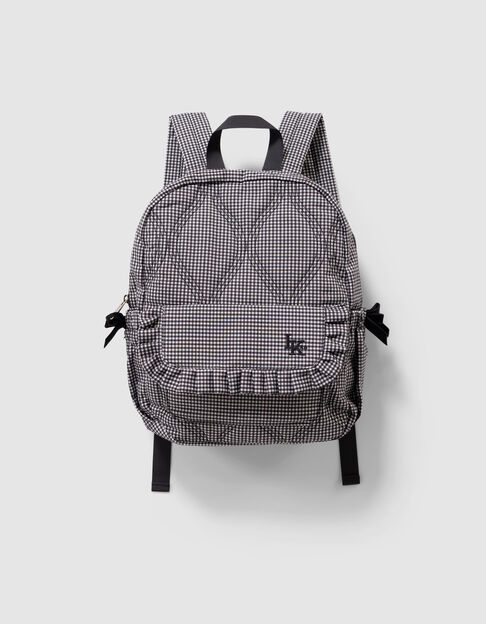 Girls’ black rucksack with ecru gingham, ruffled details - IKKS