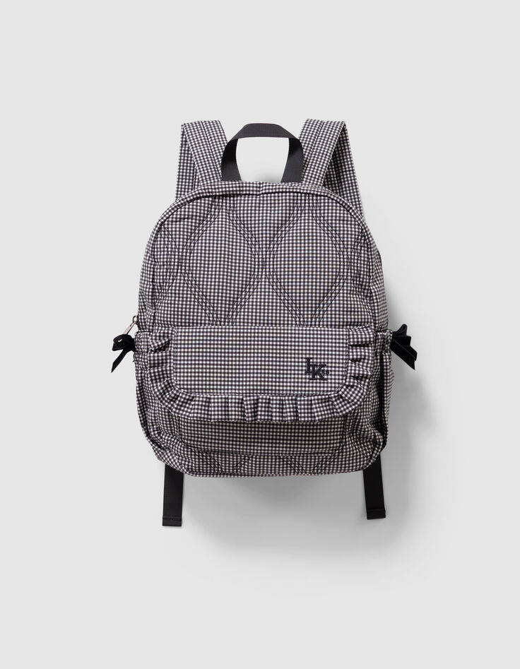 Girls’ black rucksack with ecru gingham, ruffled details-1