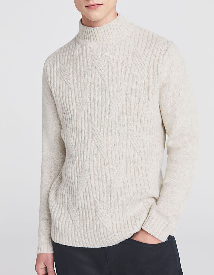 Ivoor herentrui reliëftricot opstaande kraag-3