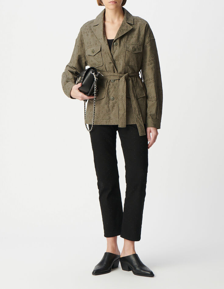Veste saharienne kaki coton bio broderie anglaise Femme-5