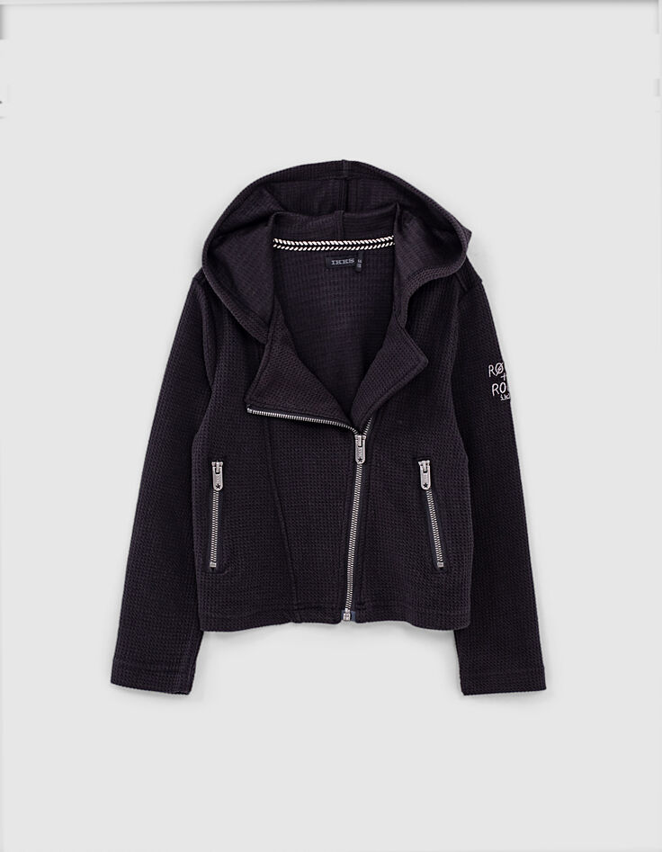 Zwart vest honingraattricot bikerstijl meisjes -5