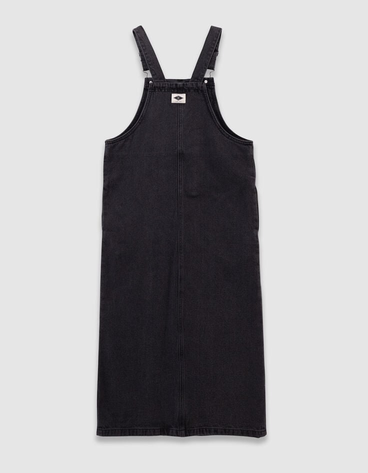 Robe-salopette midi en jean gris fendue fille-6