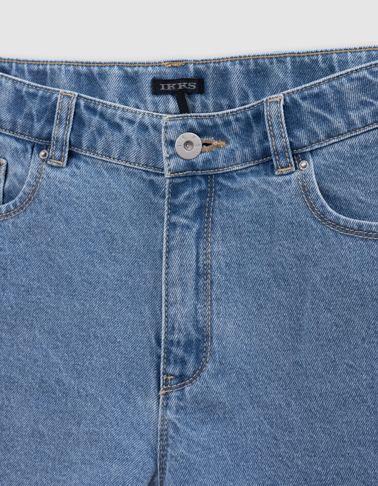 Short en jean bleu bords frangés fille-6