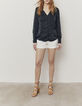 Women’s black cupro blouse with acid wash treatment-6