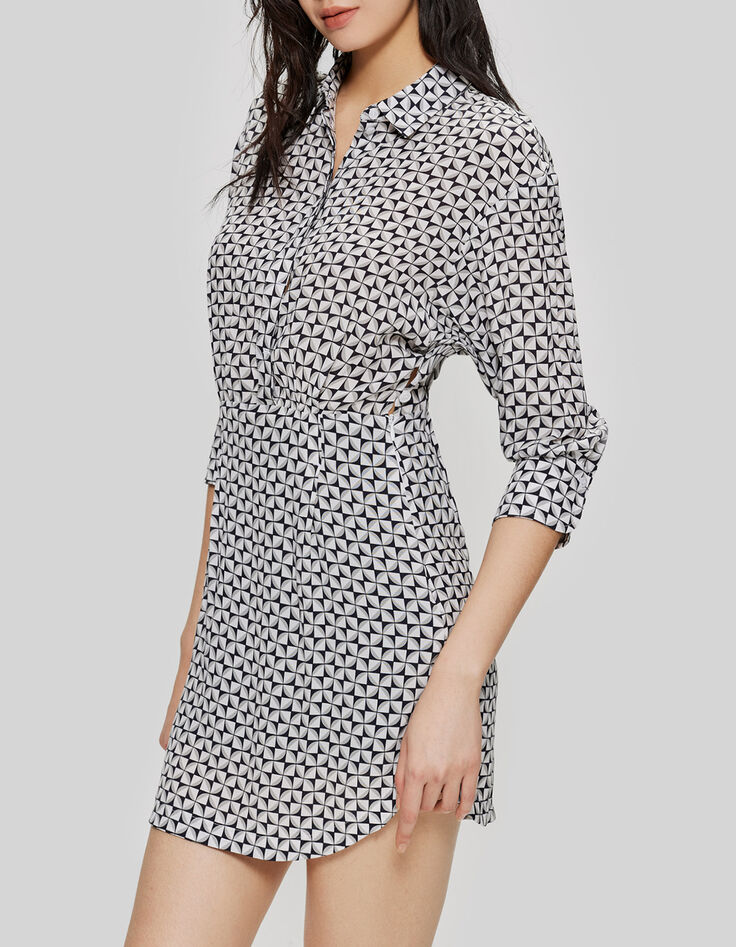 Damesjurk met geometrische print in crèmekleur-2