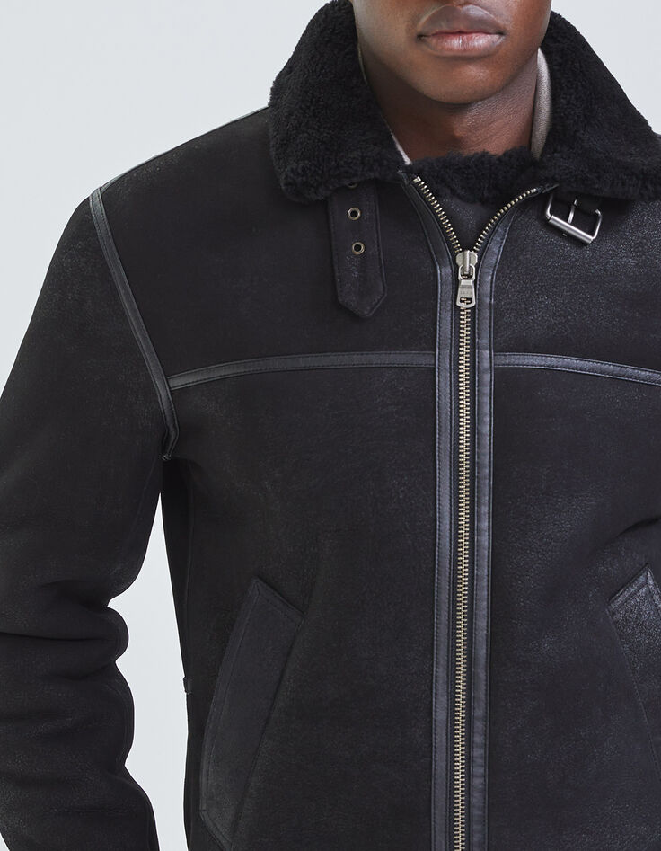 Bombardier noir en cuir retourn&eacute; Homme-2