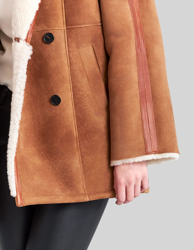 Manteau cognac cuir retourné esprit canadienne Femme-5
