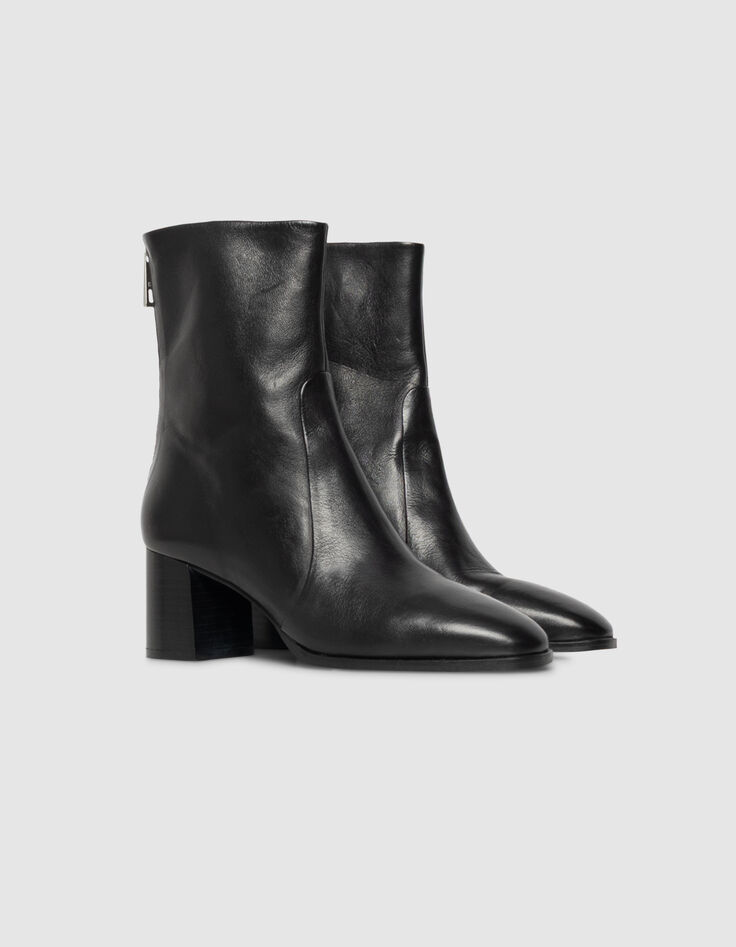 Boots à talon noires cuir zippées Femme-8